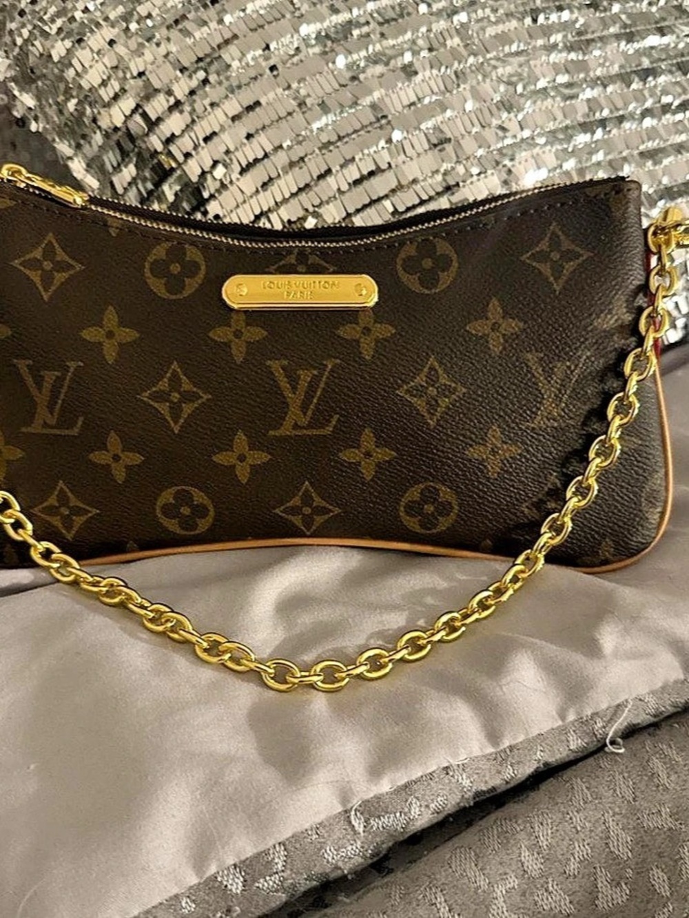 Louis Vuitton Pochette Accessoires Monogram Crossbody Bag Brown & Gold